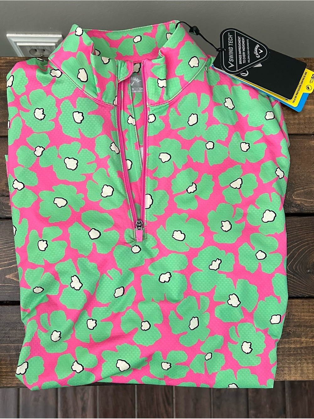 Callaway Pink and Green Floral Half-Zip pullover